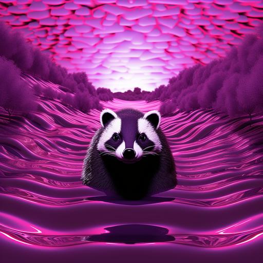 badger cartoon, 3d digital matrix landscape, vapor-wave, purple haze, aesthetic