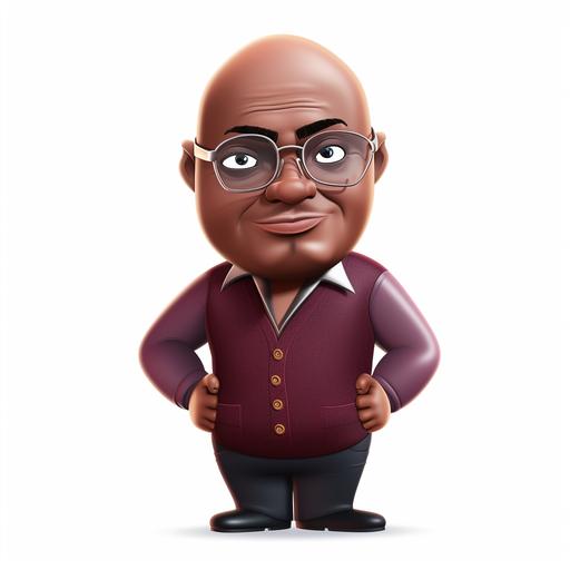 bald head chubby african american lawyer cartoon character with glasses wearing a burgundy v neck sweater and white collared shirt --v 5 --s 50