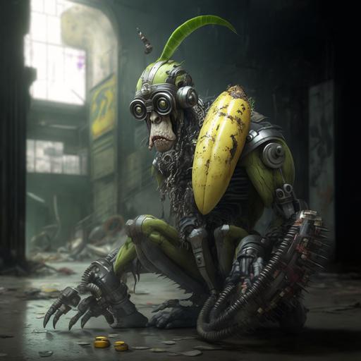 working banana, zombie, robot, cyberpunk style, super realism, hd --v 4