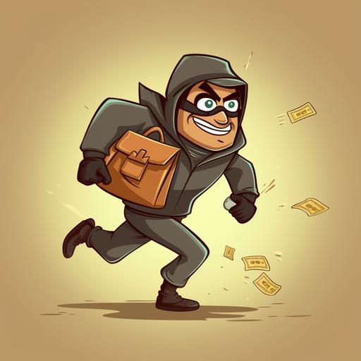 bank robber cartoon character running and carrying a sack of money