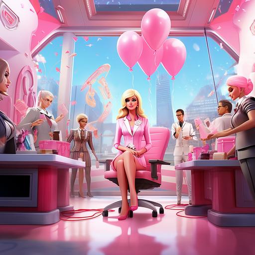 barbie land where barbies are c-suite leaders in cartoon theme