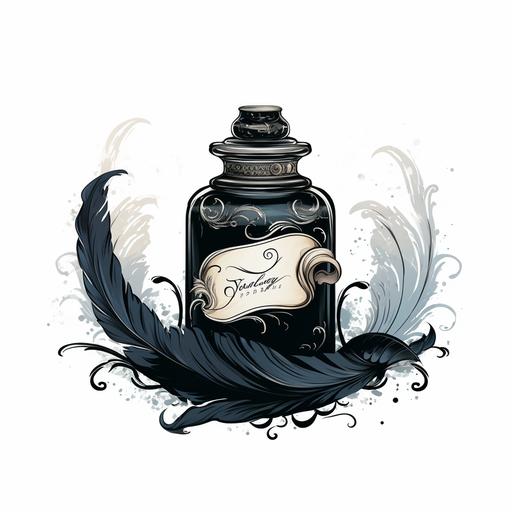 baroque quill and ink bottle logo whaite baground