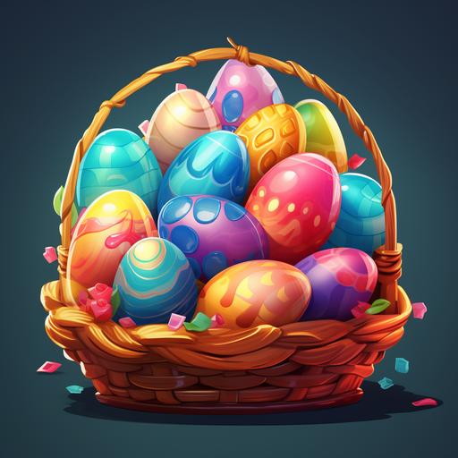 basket of easter eggs, cartoon style