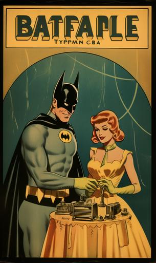 batman and zoetrope sally, classic golden age comic book cover, bob kane jerry robinson, fine detail, faded colors, --ar 3:5