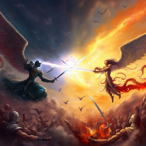 battle in the sky good versus bad, angel and devil --v 4