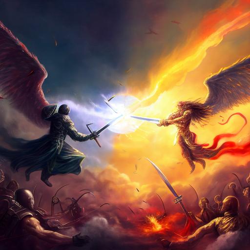 battle in the sky good versus bad, angel and devil --v 4