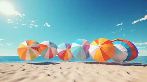 beach and water, umbrellas, beach balls, sun, no people, 4k, animated look --ar 16:9