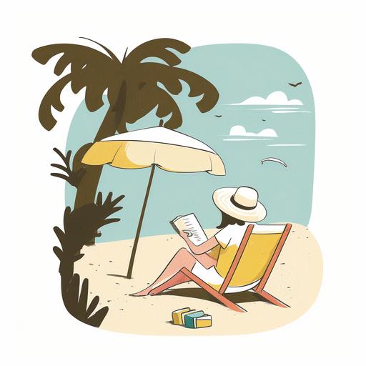 beach vacation,minimalist cartoon style,white transparent background