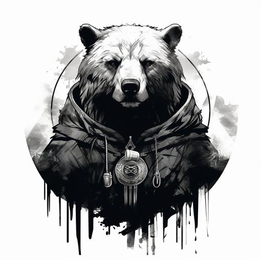 bear druid tattoo, stencil, dnd, black and white, minimalistic