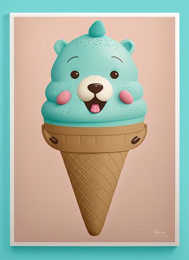 bear ice cream cone wall art, in the style of playful illustrative style, holotone printing, kimoicore, illustrative --ar 5:7