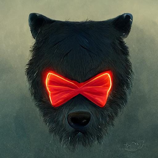 bearwolf with red glowing eyes wearing a bowtie, cartoon, pixar style, 8k