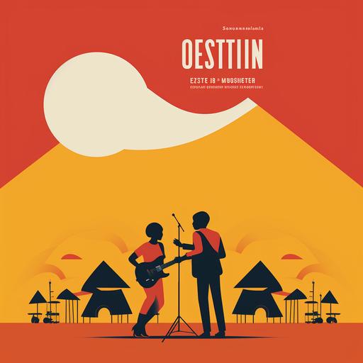 a music festival poster featuring a band playing on a stage, simple, eye catching and minimalist with 1970s estetic