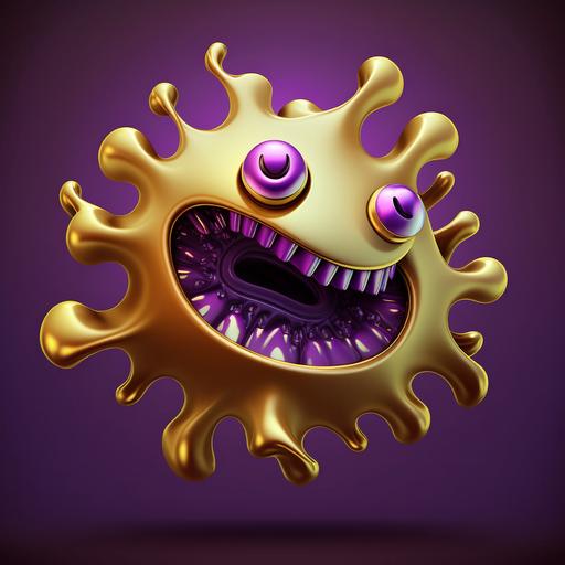 beautiful 3d logo, Smiling cartoon Purple bacteria, maximum detail, than Diamond gold psy background