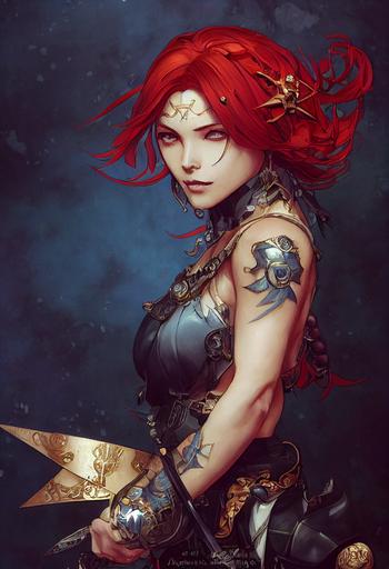 beautiful and tough pirate aquarus, horoscope sign, painted by artgerm, Yoji Shinkawa, Akihiko Yoshida, Sakimichan, Krenz Cushart, Alphonse Mucha, Rossdraws, WLOP --ar 2:3 --test --creative