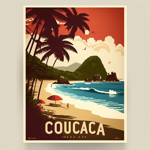 beautiful beach in Costa Rica, sun, travel poster, illustration, ar 3:2 --v 4