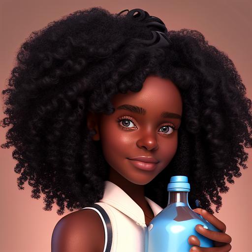 beautiful black woman holding a water bottle, hyper realistic cartoon, 4k, ha, pixar