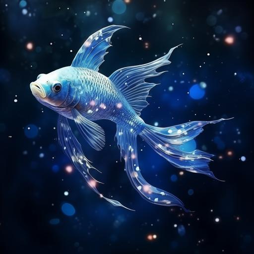 beautiful blue koi fish swimming, character, sparkly, magic, graceful, 8k, hyper realistic
