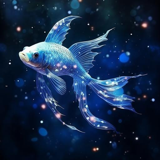 beautiful blue koi fish swimming, character, sparkly, magic, graceful, 8k, hyper realistic