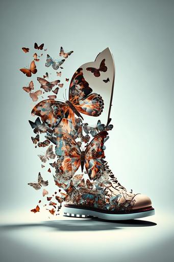 beautiful butterfly superimposed female shoe --v 4 --ar 2:3