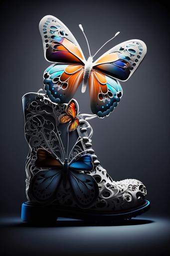 beautiful butterfly superimposed female shoe --v 4 --ar 2:3