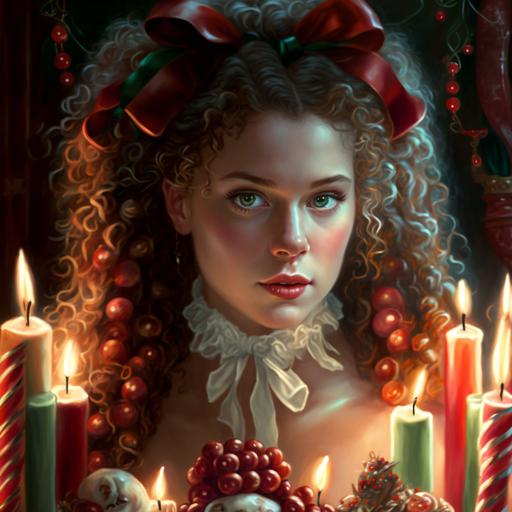 beautiful cury woman in the the yuletide mood ,candles ,licorice, ropes,and fun toys --q 2