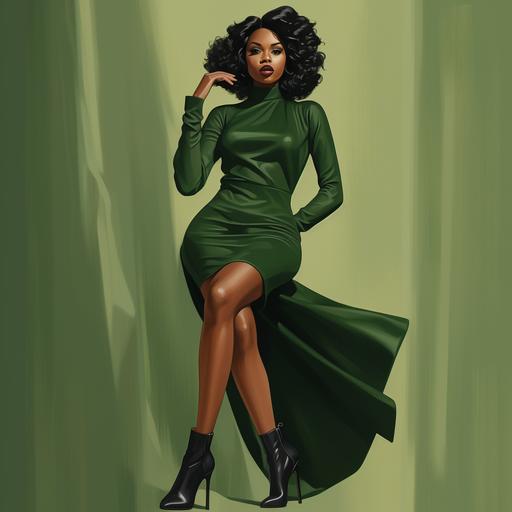 beautiful dark-skinned black lady wearing hunter green apparel with 6
