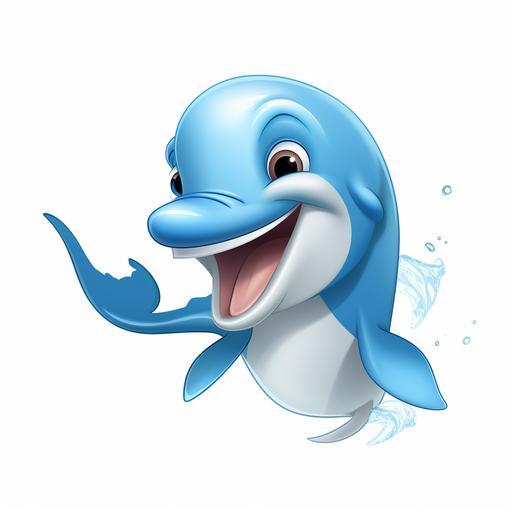 beautiful dolphin smiling in disney cartoon style, no background