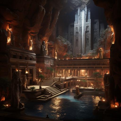 beautiful egyptian city built inside a giant cave, marble pillars, onyx statues, dynamic lighting, ultra realistic