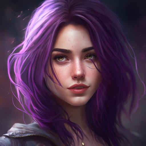 beautiful girl, realistic, hd, 4k, looks like streamer, purple hair