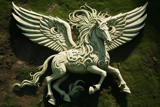 beautiful intricate geoglyph carved from white chalk in green grass, ornate detailed winged horse pegasus --ar 3:2 --v 5.2