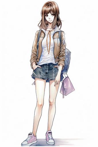 beautiful manga style girl, school outfit, full body, beauty, soft, hd, photo-realistic by watercolored pencil, ultra detailed, maximalism --ar 2:3 --q 5 --v 5