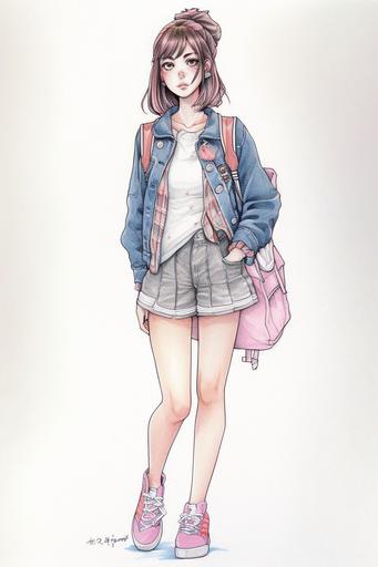 beautiful manga style girl, school outfit, full body, beauty, soft, hd, photo-realistic by watercolored pencil, ultra detailed, maximalism --ar 2:3 --q 5 --v 5