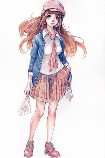 beautiful manga style girl, school outfit, full body, beauty, soft, hd, photo-realistic by watercolored pencil, ultra detailed, maximalism --ar 2:3 --q 5 --v 5