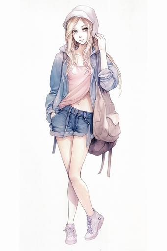 beautiful manga style girl, school outfit, full body, beauty, soft, hd, photo-realistic by watercolored pencil, ultra detailed, maximalism --ar 2:3 --q 5 --v 5