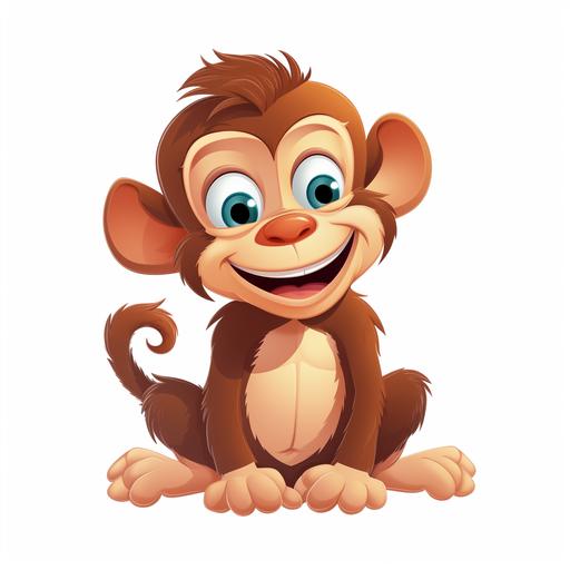 beautiful monkey smiling in disney cartoon style, white background