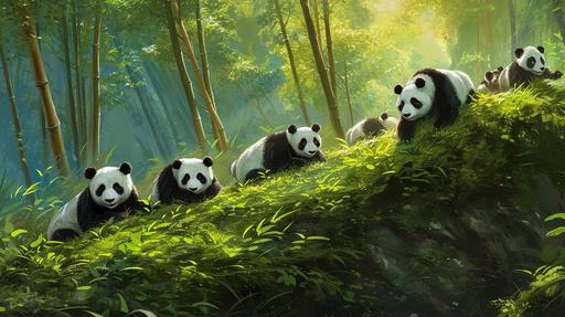 beautiful pandas rolling down a hill --ar 16:9 --s 50 --v 6.0