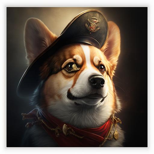 beautiful portrait of a corgi dog pirate with eye patch, highly detailed, dramatic, hyper realistic, 4k