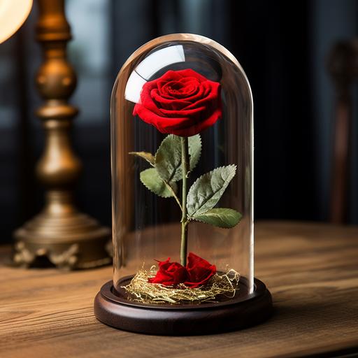 beautiful preserved rose in glass dome, natural image, maximum realistic