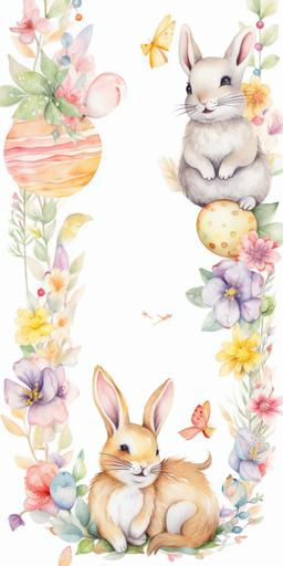 beautiful spring flower garlands , baby bunnies , chicks , easter eggs watercolored pencil style, --ar 2:4 --q 5 --v 5