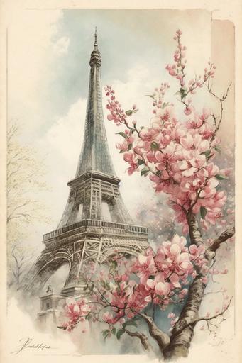 beautiful vintage Paris poster, eiffel tower, insanely detailed, vintage shabby, watercolor painting by marjolein bastin --no text --ar 2:3 --v 4