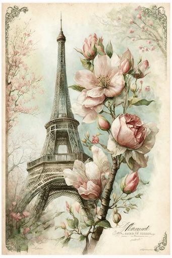 beautiful vintage Paris poster, eiffel tower, insanely detailed, vintage shabby, watercolor painting by marjolein bastin --no text --ar 2:3 --v 4