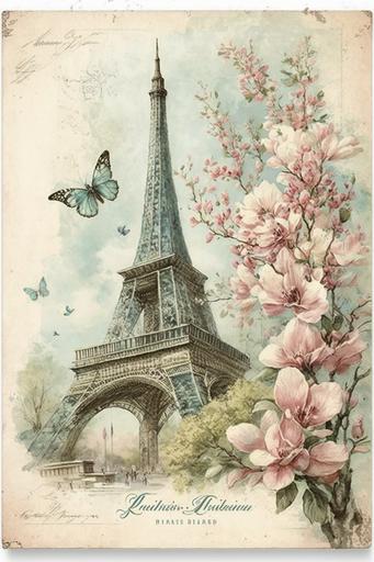 beautiful vintage Paris poster, eiffel tower, insanely detailed, vintage shabby, watercolor painting by marjolein bastin --no text --ar 2:3 --v 4