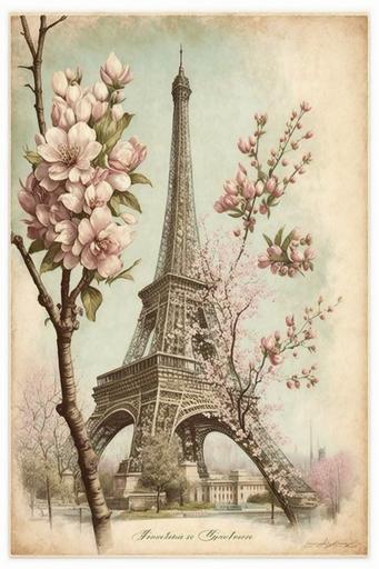 beautiful vintage Paris poster, eiffel tower, insanely detailed, vintage shabby, watercolor painting by marjolein bastin --no text --ar 2:3 --v 4