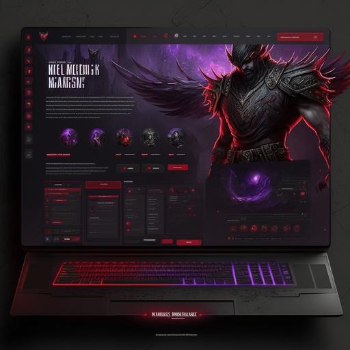 beautiful website for gaming laptops, ui, ux, ui/ux, msi, asus, red, purple, black, backlight keyboard, website --v 4 --stylize 500