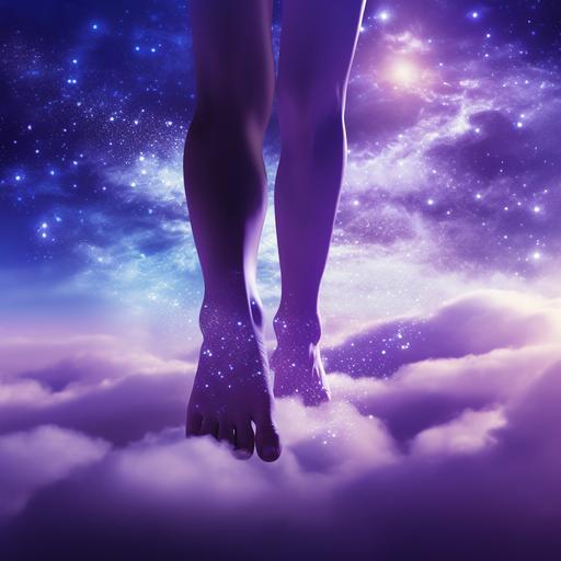 beautiful women feet silhouette with background of purple clouds and sparkles