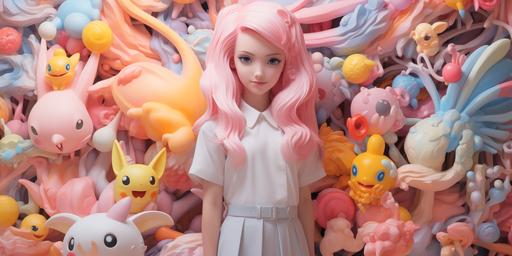 beautifully cinematic 3d claymation Pokemon battle collage by Aaron Jasinski & Camilla d' Errico, muted pastel cotton candy post-processing --ar 2:1 --v 5.2