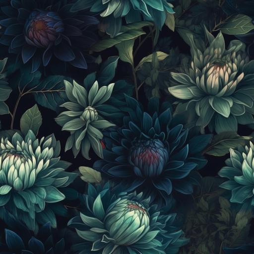 beautifully dark blue dahlias, dark green leaves --tile --v 5 --q 2 --s 750