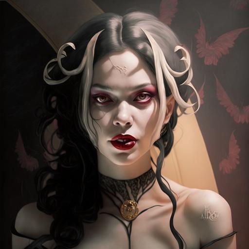 beautiiful female devil by Tom Bagshaw in the style of Georges de Feure, art nouveau