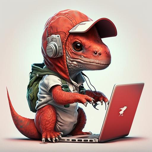 bebe dinosaurio gamer rojo con casco de trabajo blanco