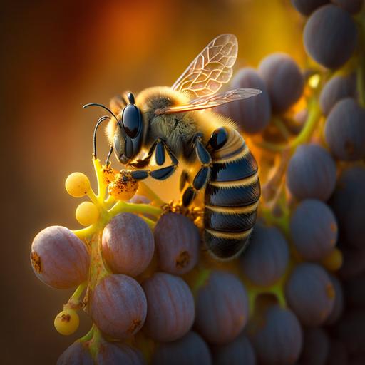 bee perched on yellow grapes
